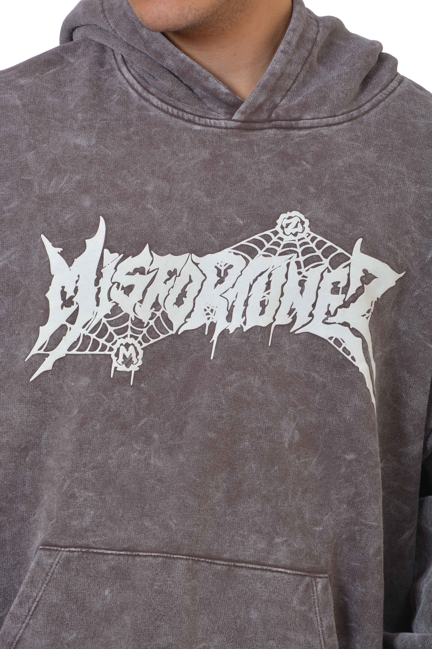 Misfortunez Spider Printed Acid Washed Hoodie