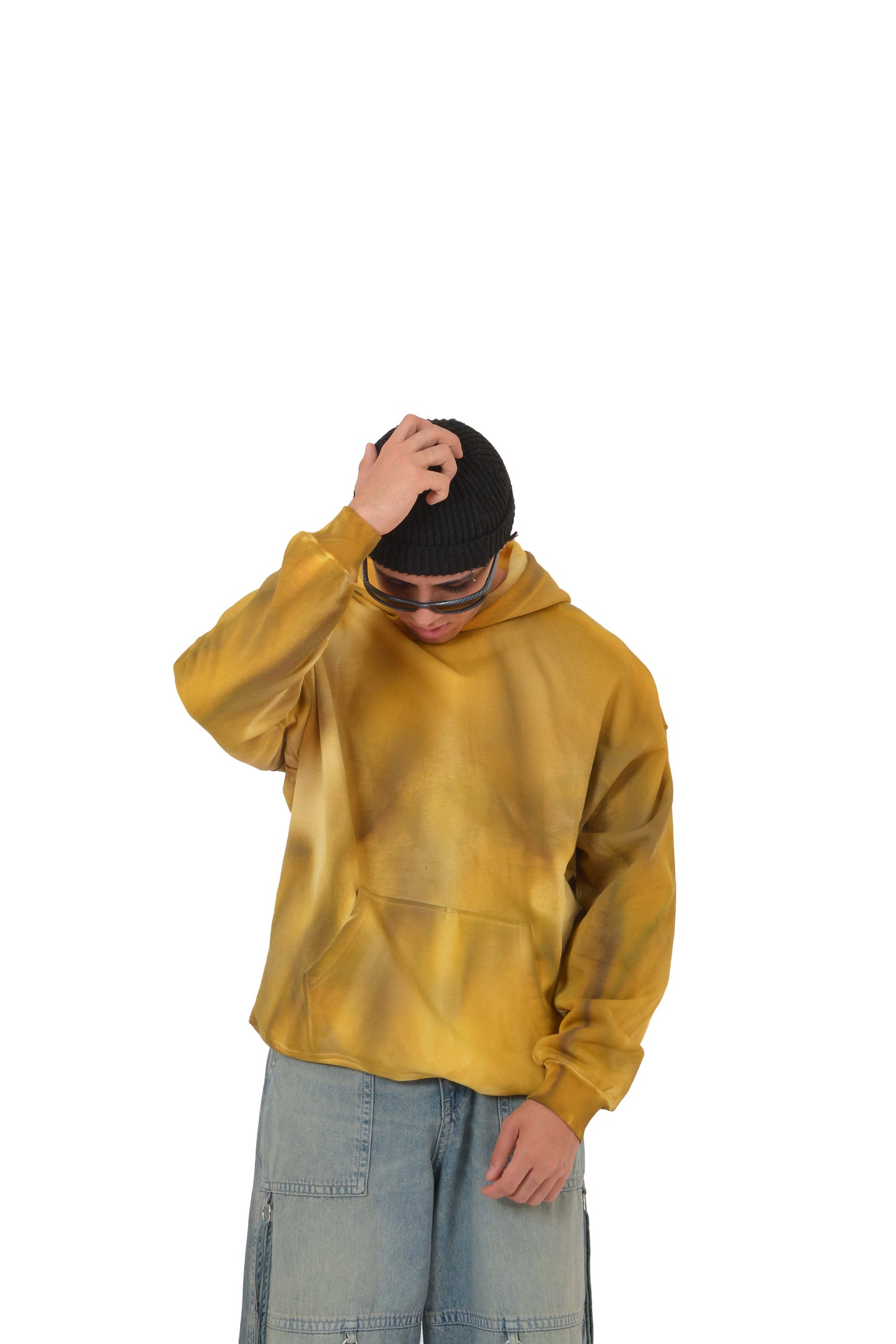 Acid Washed Mustard Colour Eskitme Hoodie