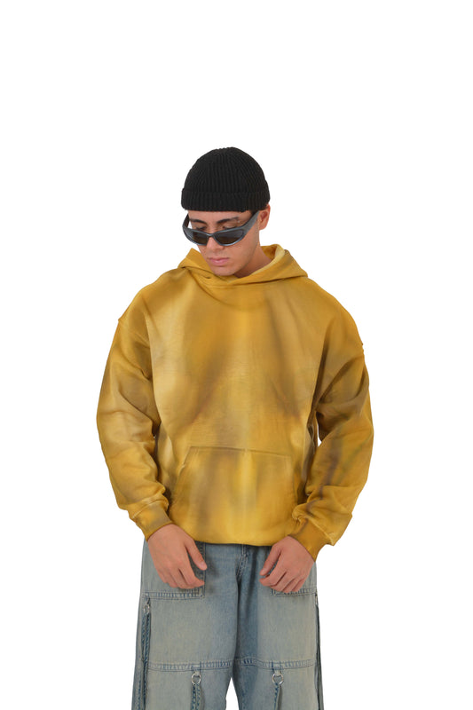 Acid Washed Mustard Colour Eskitme Hoodie