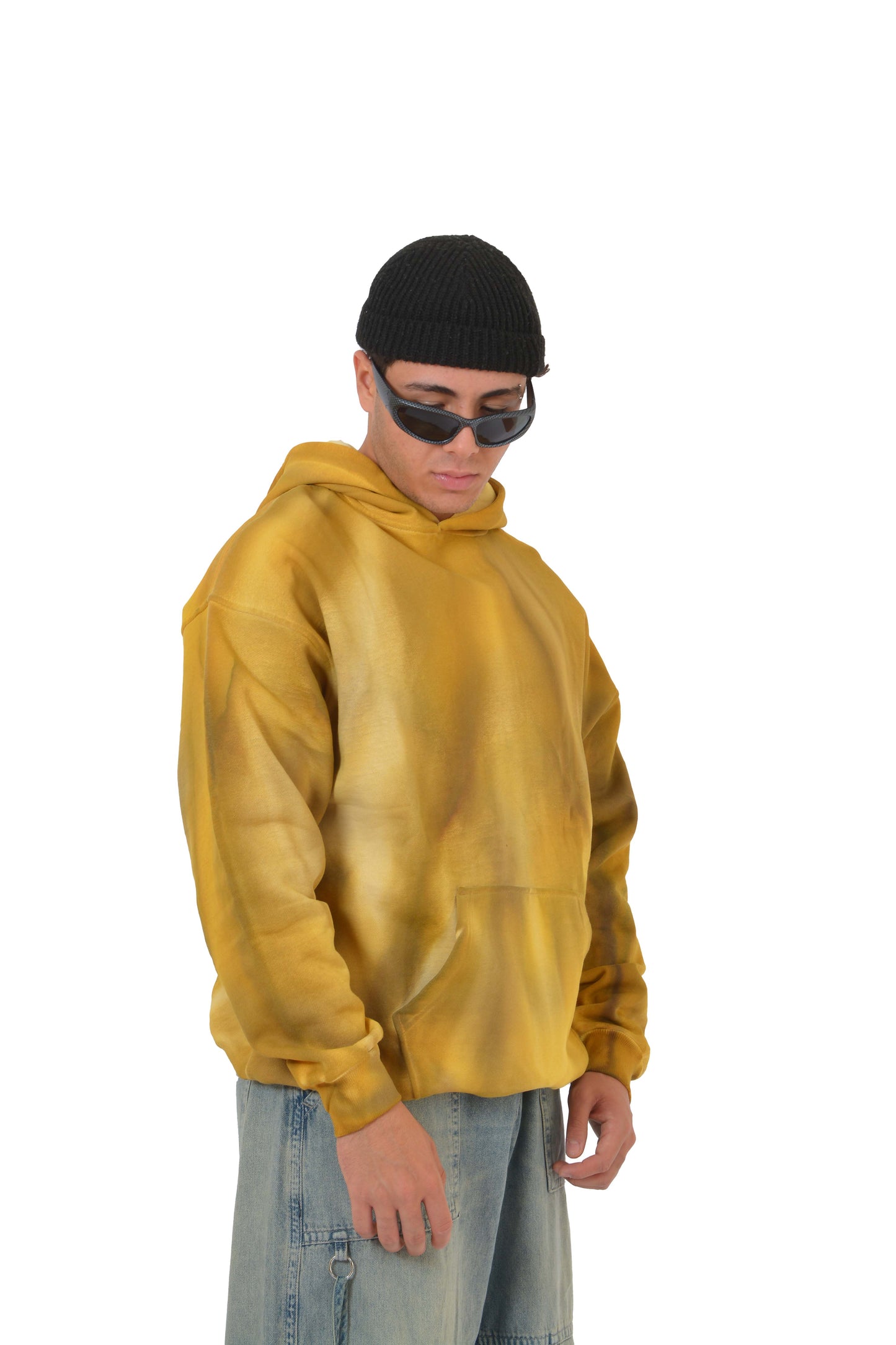 Acid Washed Mustard Colour Eskitme Hoodie