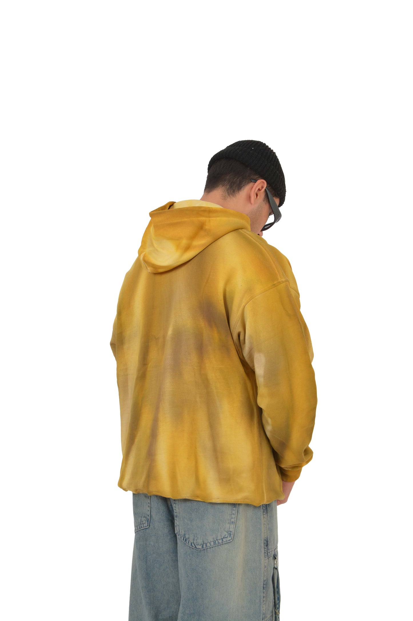 Acid Washed Mustard Colour Eskitme Hoodie