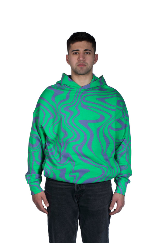 Wave Printed Purple/Green Hoodie