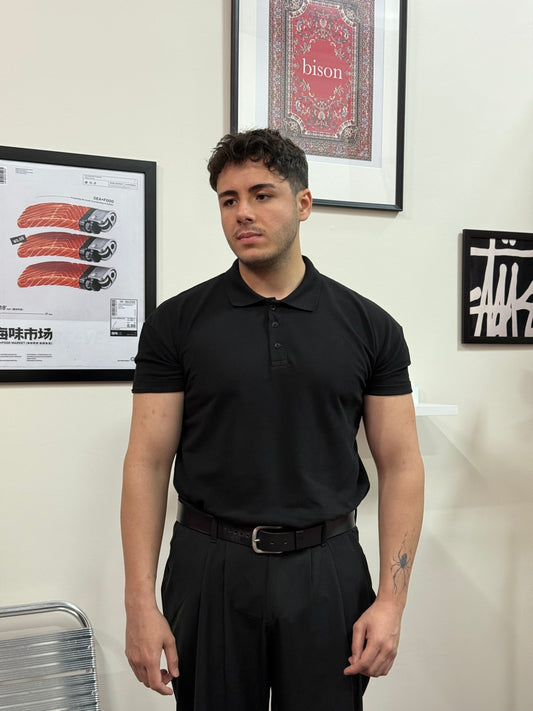 Pike Kumaş Polo Yaka Basic Siyah Tişört