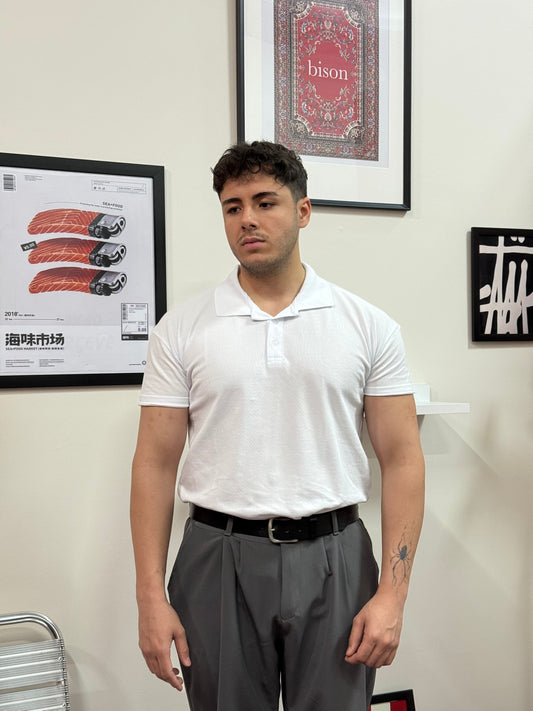 Pike Kumaş Polo Yaka Basic Beyaz Tişört