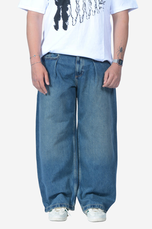 ZR Dikiş Detaylı Navy Blue Eskitme Baggy Pantolon
