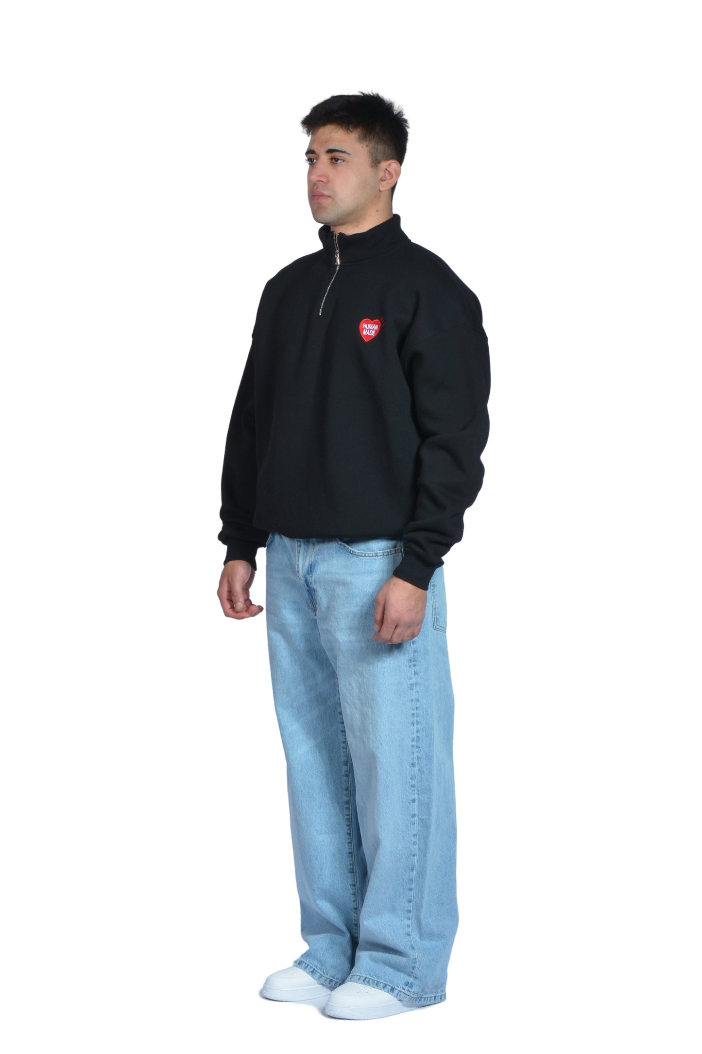 Human Made Nakış İşlemeli Siyah Half Zip Sweatshirt